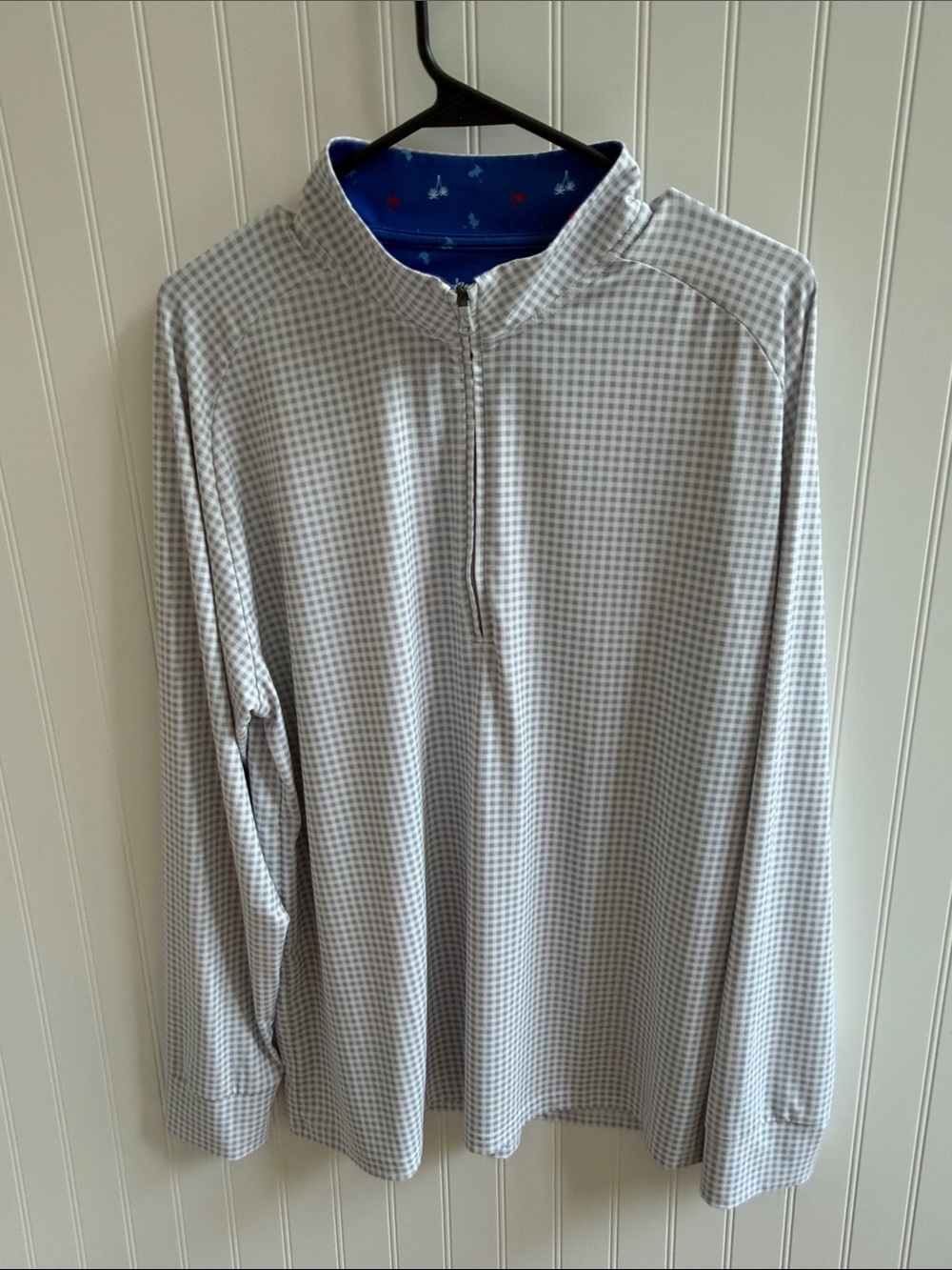 (066)Birdies Men’s Light Gray Check Zip-Top Polo
